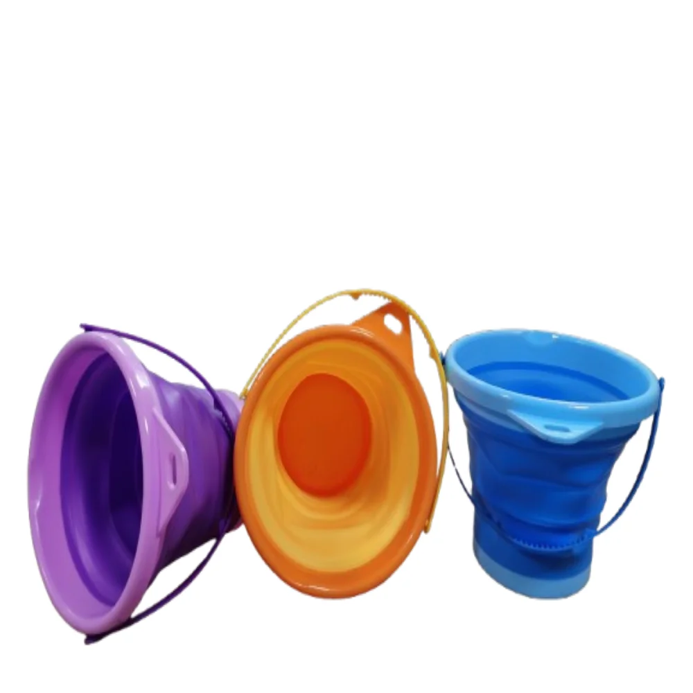 

Portable Beach Folding Buckets Retractable Multifunctional Sandbox Bucket Round Plastic Beach Collapsible Bucket Children