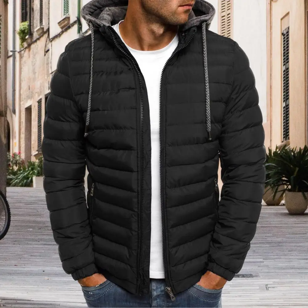 

Men Hooded Cotton Coat Men's Warm Hooded Cotton Coat With Plush Lining Long Sleeve Winter Jacket With Zipper Placket For Weather