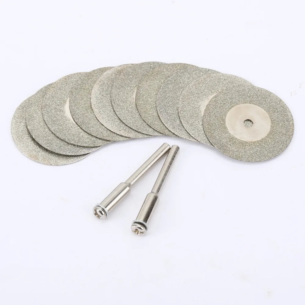 10pcs 30mm Diamond Cutting Discs Cut Off  Mini Diamond Saw Blade with 2pcs Connecting 3mm Shank for Dremel Drill Fit Rotary Tool