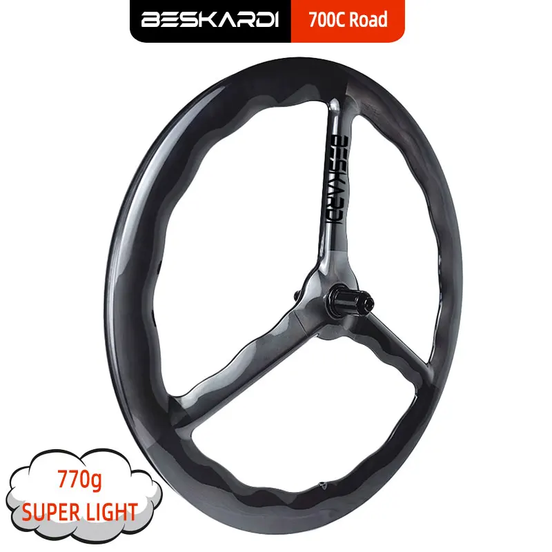 

1pcs 700C 3 Spoke SL Road Bike Carbon Wheel Tri Spokes Super Light Tubeless 770g Ratchet Hub 12 Speed Center Lock Disc BESKARDI