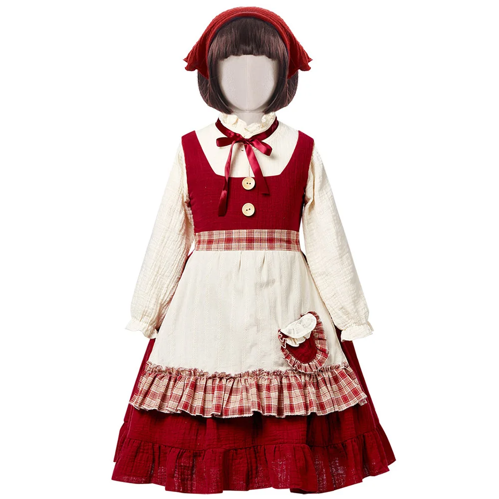 Little Red Riding Hood Cosplay Dress for Girls Lolita Style Dress Kids Maid Halloween Dress Stage Drama Show Costume Kawaii Sets