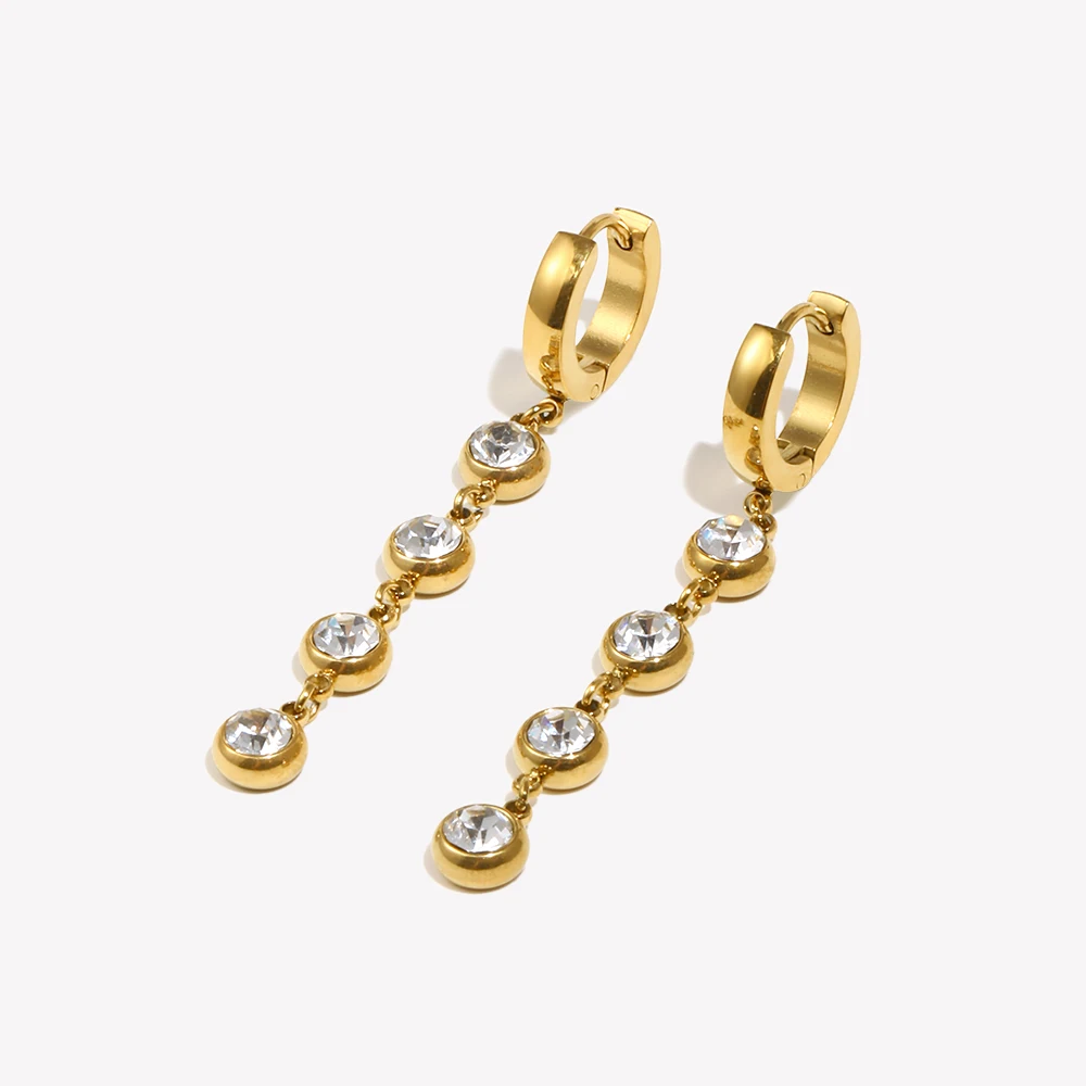 E. B. حسناء هندسية مستديرة واضحة الزركون قلادة هوب أقراط PVD مطلي الفولاذ المقاوم للصدأ الأزياء والمجوهرات والاكسسوارات #2