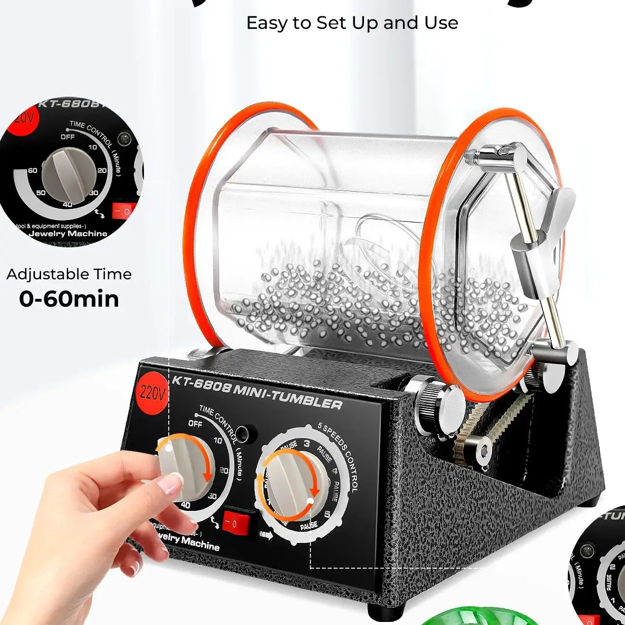 Polisseuse électrique 60W 220V KT-6808, machine à polir rotative réglable sur table avec 5 vitesses pour le polissage
