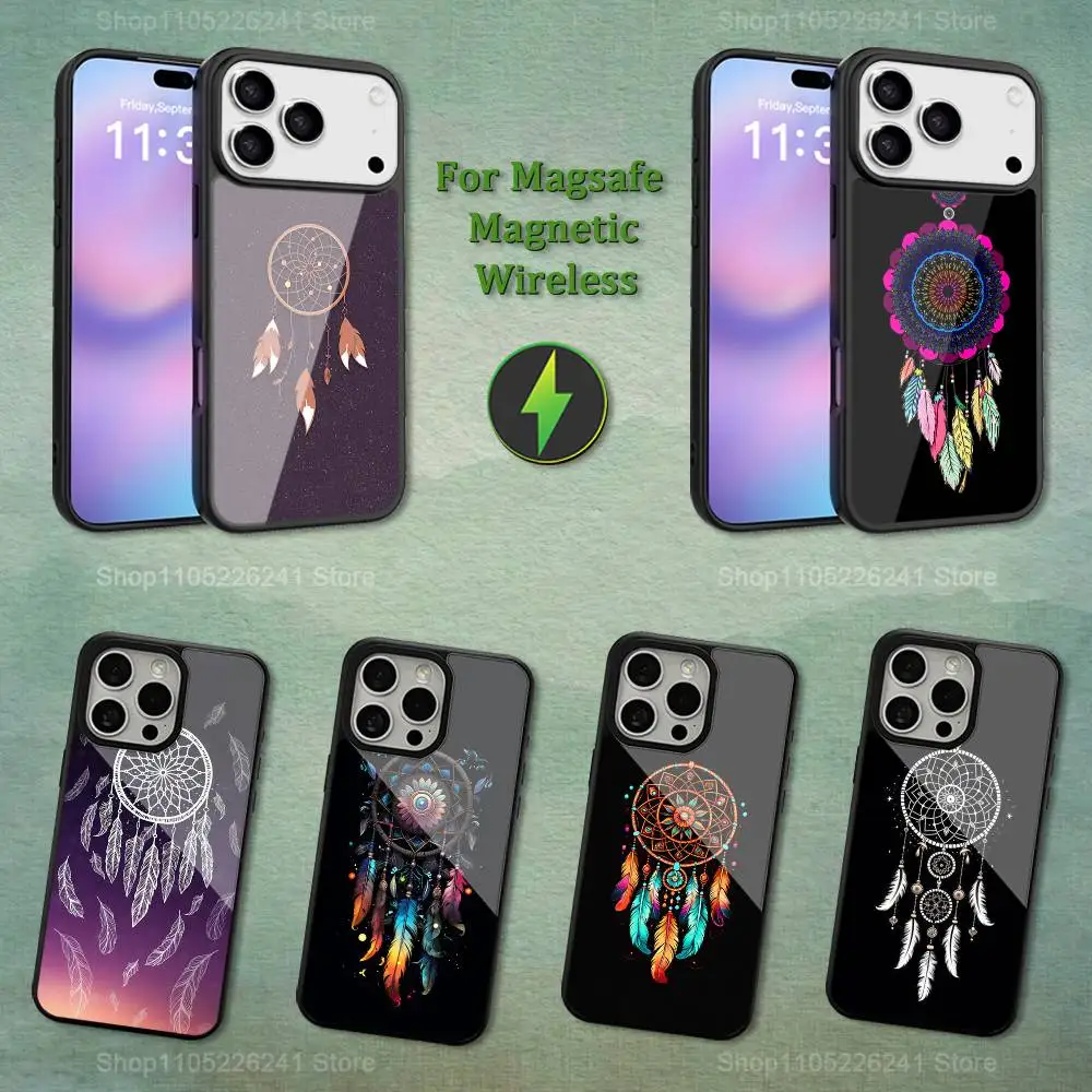 

Feather Art Dreamcatcher Phone For iPhone 17,12,11,16,15,13,14,Pro,Max,Plus,Mini, For Magsafe,Magnetic Wireless Charging Case