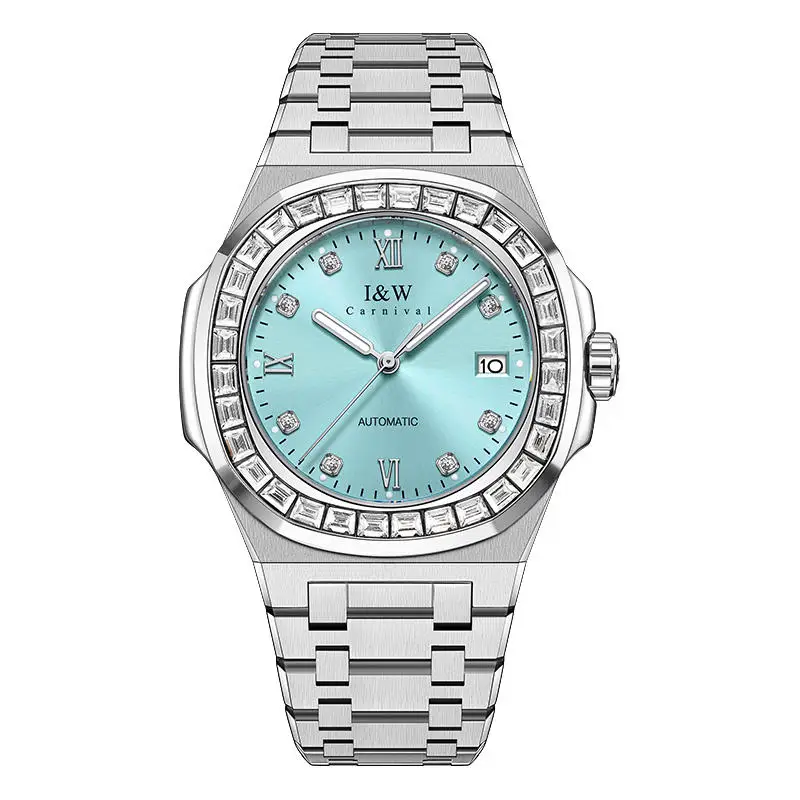 Switzerland Luxury Brand I&W CARNIVAL Japan Import NH36A Automatic Mechanical Men's Watches 50 M Waterproof Diamond Clock 777G