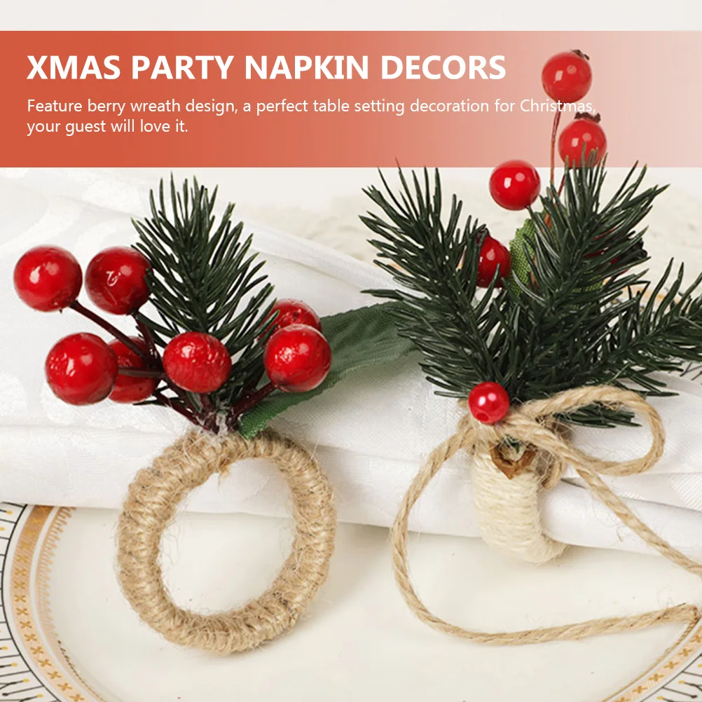 

6 Pcs Red Christmas Decorations Napkin Ring Festival Rings Pine Wood Party Table Napkins Festive Banquet
