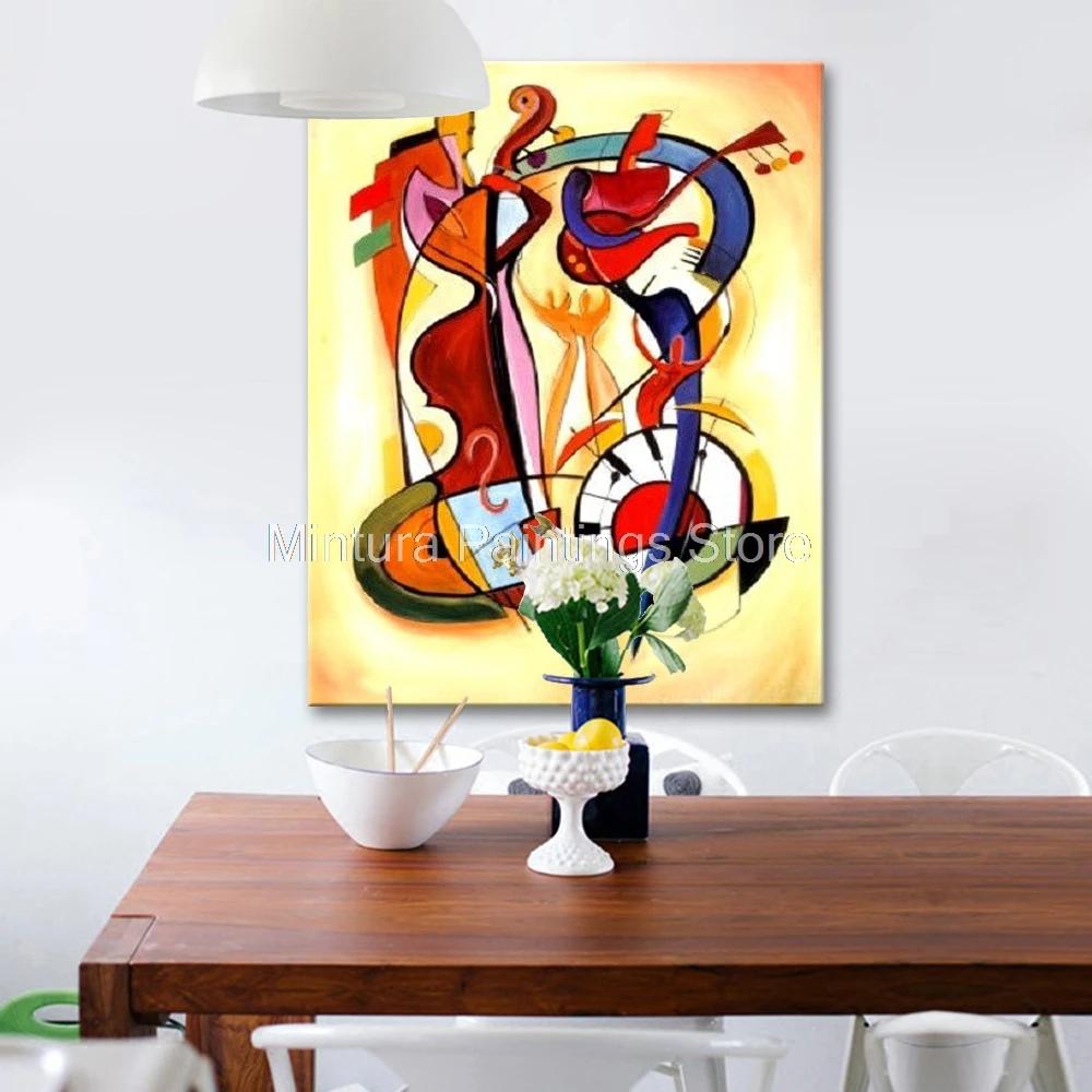 Mintura,Modern Abstract Art Crazy Playing Music Oil Painting On Canvas,Handmade Wall Art,Picture For Living Room,Home Decoration