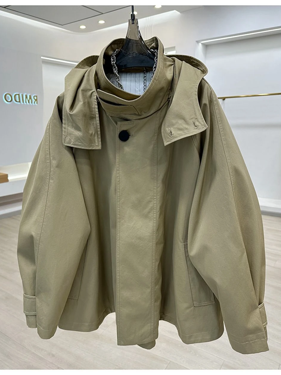 

Шикарное винтажное длинное повседневное свободное женское пальто с воротником-стойкой и двумя пуговицами, осенняя модная верхняя одежда, женская куртка