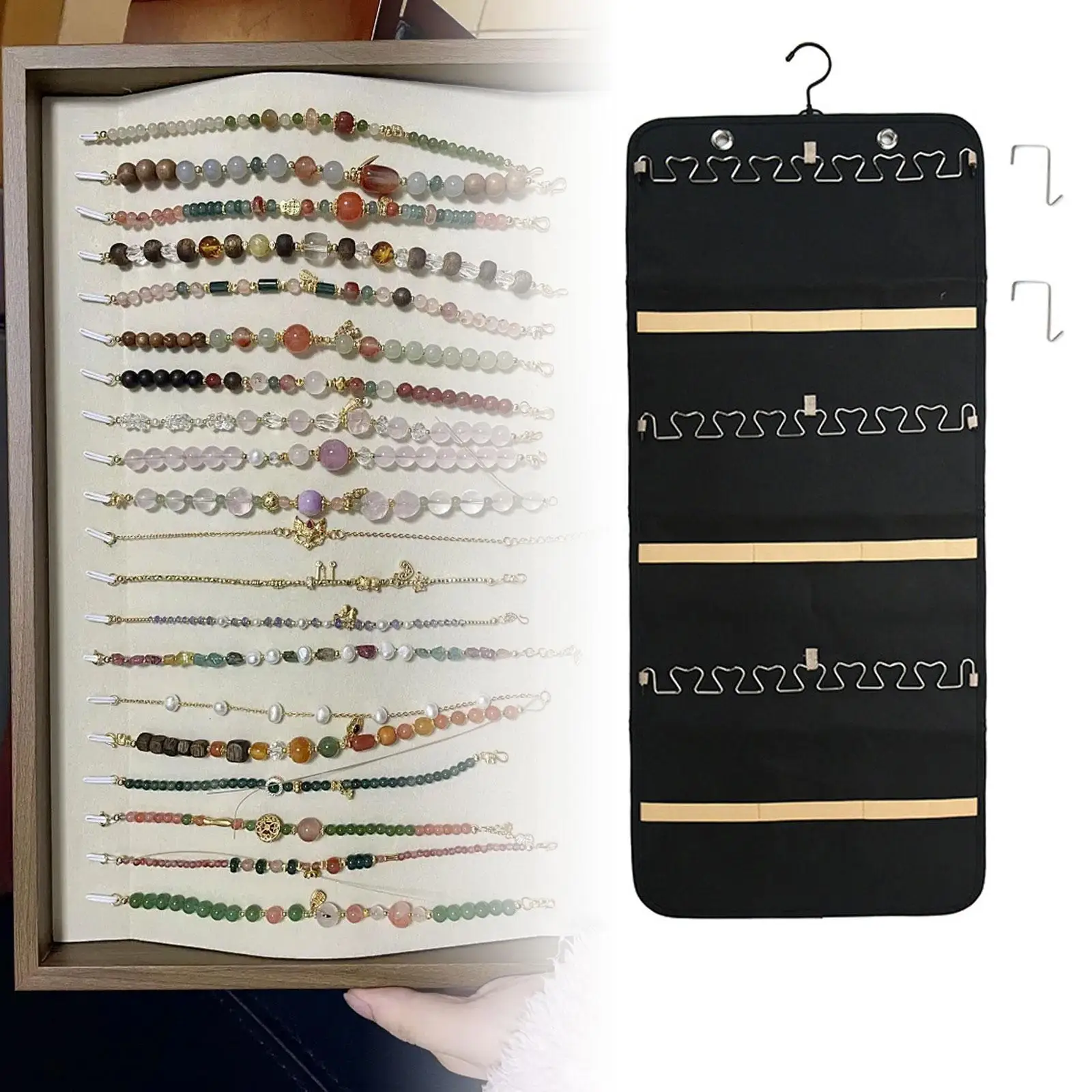 

Двусторонний держатель для украшений с карманами, рулонный органайзер для украшений, настенный подвесной органайзер для украшений