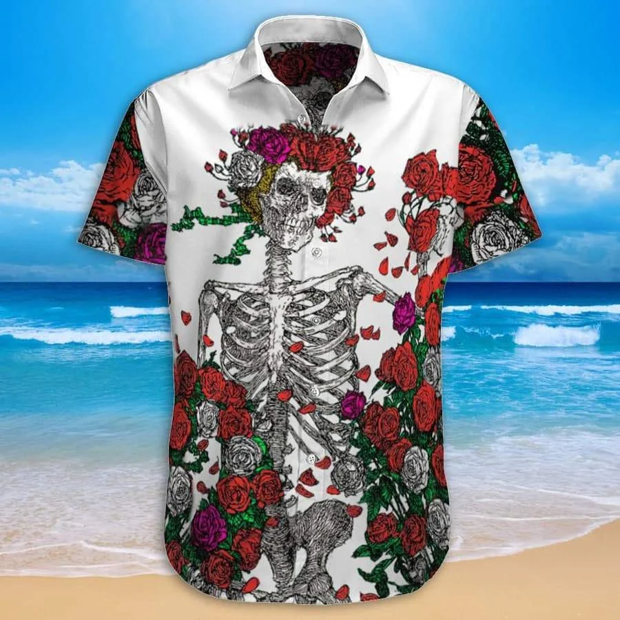 

New Summer Casual Shirts for Mens Cool Rose Skull y2k Clothing Short Sleeve Button Down Shirts