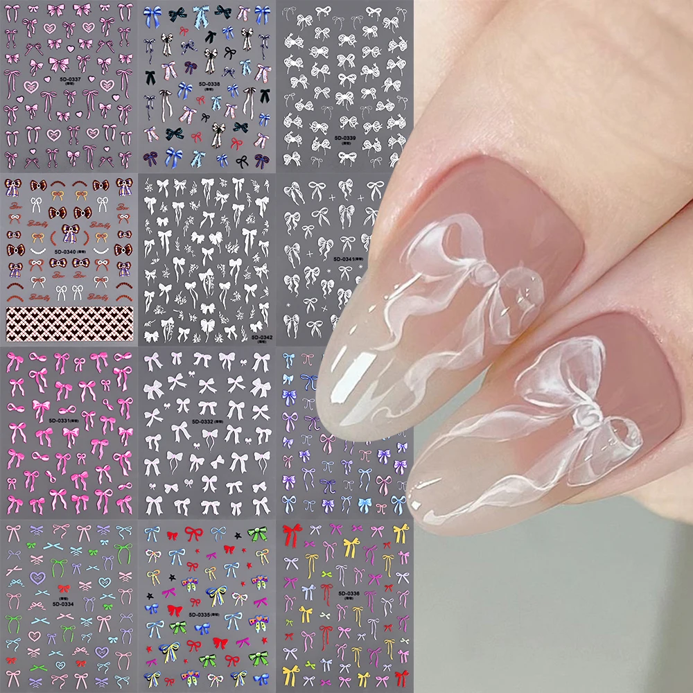 1Pc White Bowknot Ribbon Nail Art Stickers Tie Ballet Style Nail Decoration Self-Adhesive Slider y2k Sweet Manicure Accesories