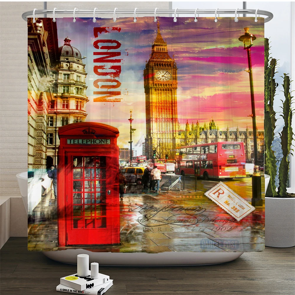 European Retro Scenery City Street View Printed Shower Curtain Waterproof Bath Bathroom Curtains Home Decor Curtains With Hooks