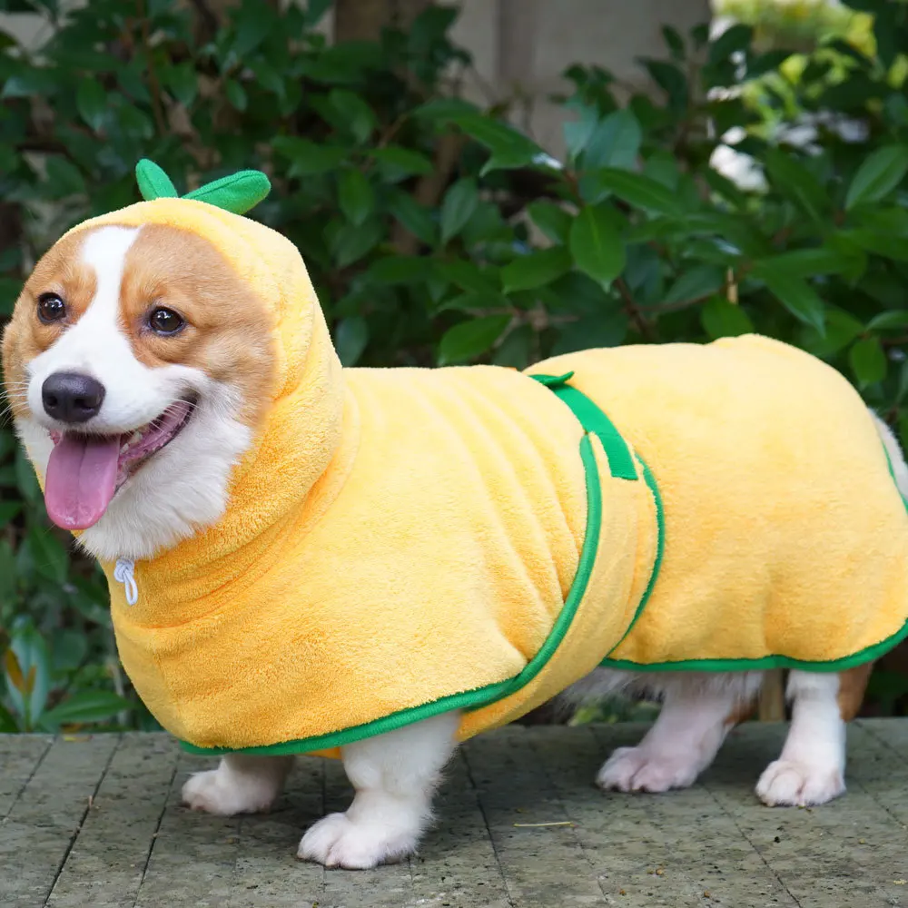 Bathrobe for Dogs Super Absorbent Fast Drying Hooded Cute Pet Bathrobe Towel for Cats Dogs Adjustable Microfiber Coat Corgi Pugs