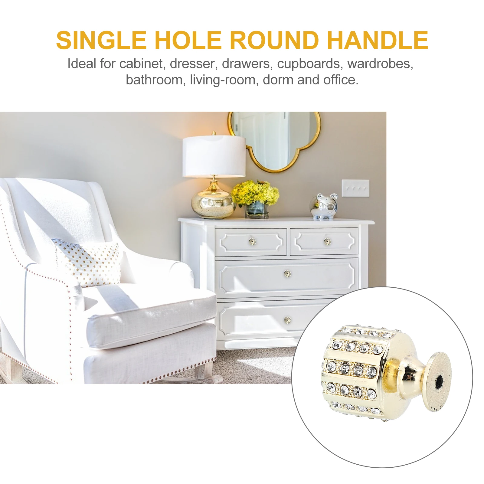 

Golden Cylindrical Handle Door Knob Crystal Knobs Cabinet Drawer Zinc Alloy Pull Handles Bling for Cabinets