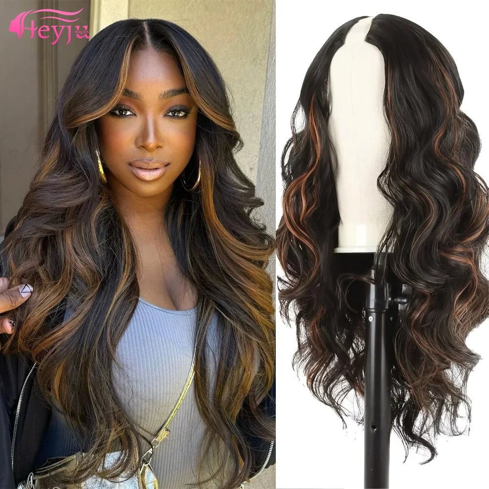

36 Inch Highlight Body Wave V Part Wig Human Hair Ombre 1B30 Colored Vpart Wigs for Women Beginner Friendly Wear and Go Glueless Hair Wigs No Glue Needed No Lace Cut V Shape Human Hair Wigs Long Wavy Virgin Remy Hair Extensions Genuine