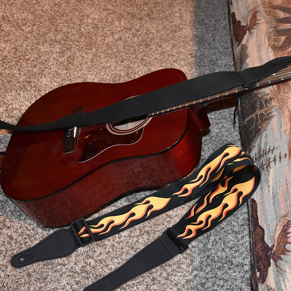 Ceinture de sangle de guitare en Polyester Durable, 2 pièces, motif de flamme, élégant, facile à installer, détacher pour plusieurs guitares