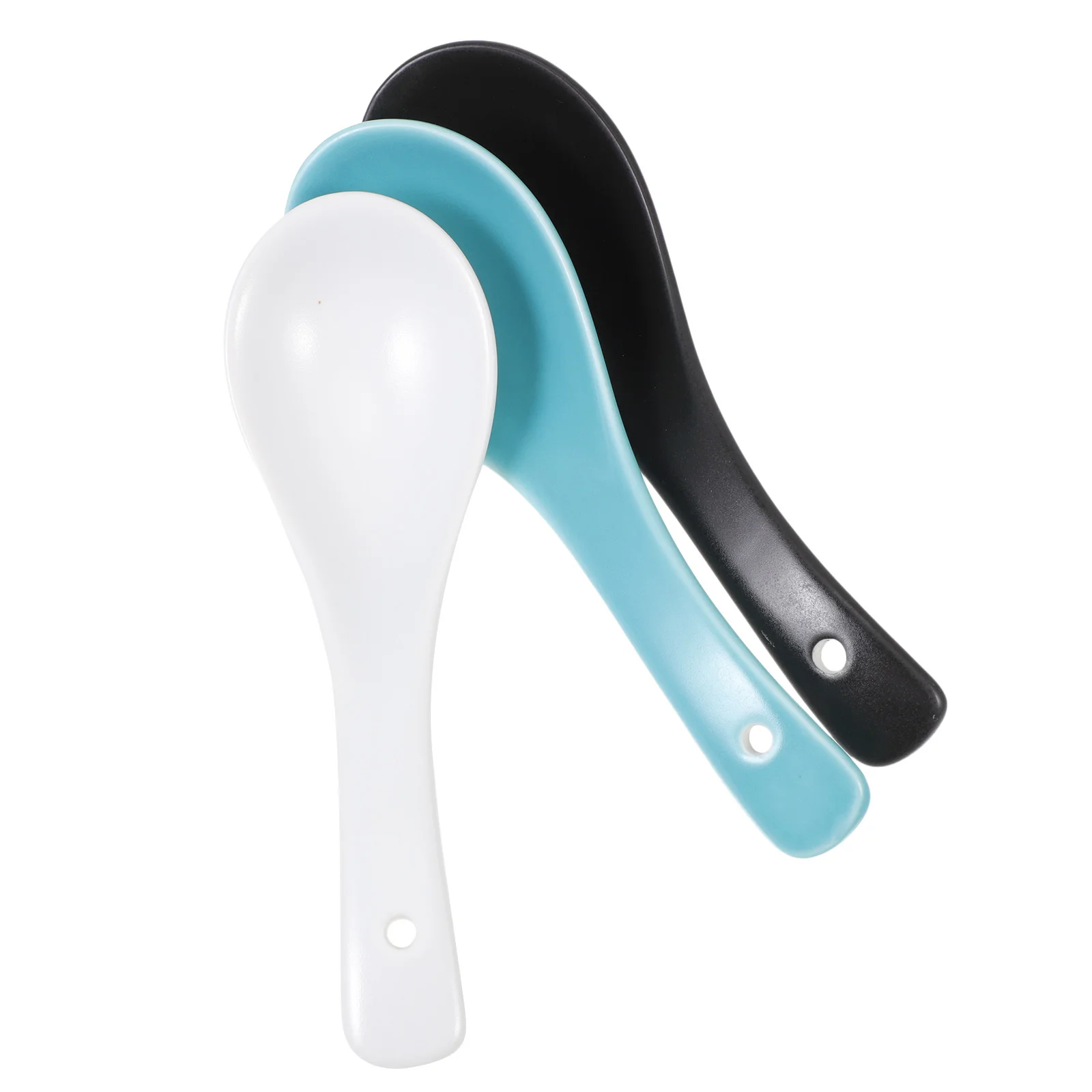 

3Pcs Ceramic Soup Spoons Assorted Color Comfortable Handle Practical Kitchen Tableware Multipurpose Food Spoons