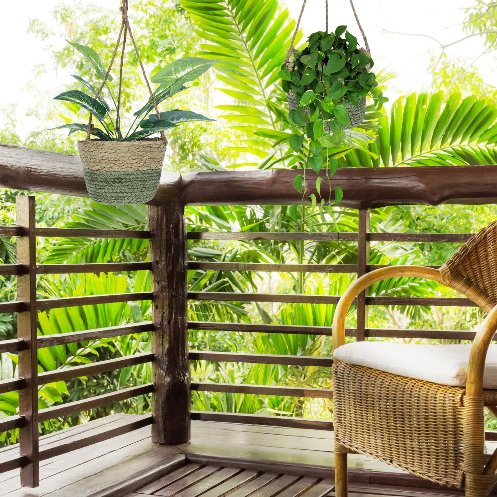 

1pc Rattan Hanging Basket Planter Flower Pot Plants Baskets for Balcony Indoor Straw Planters Storage Solution