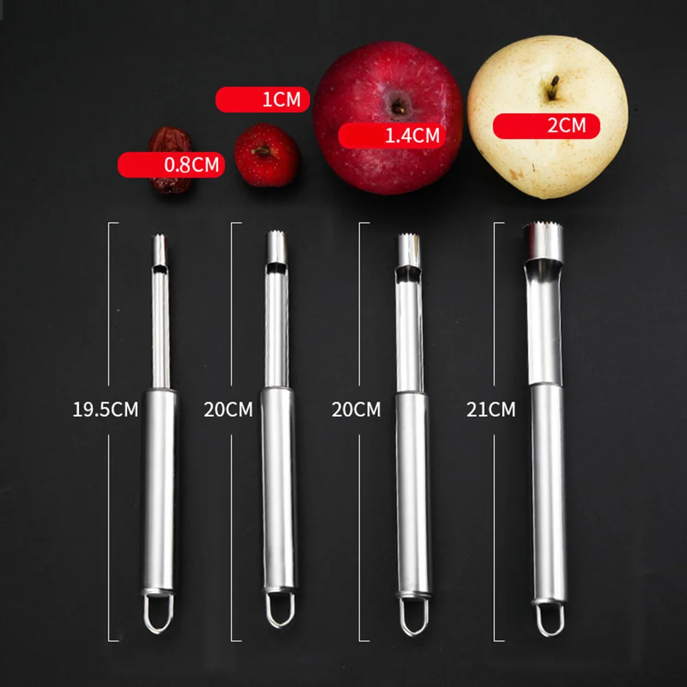 

4Pcs Stainless Steel Fruit Corer Set Round Handle Easy Use Apple Pear Core Remover Kitchen Gadget Cupcake Cutter