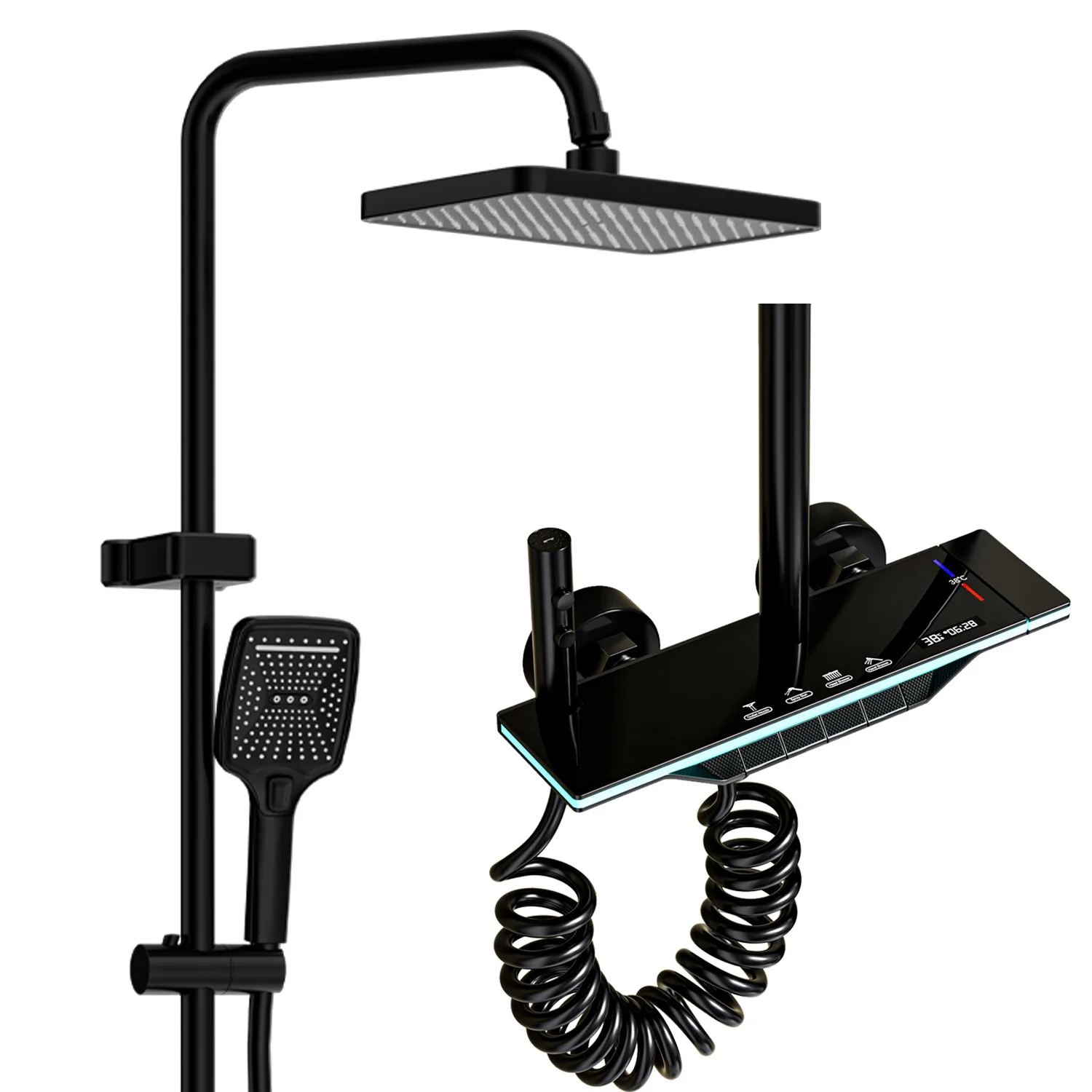 Ensemble de système de douche à effet de pluie numérique avec affichage de la température LED-robinet mitigeur thermostatique pour baignoire et douche, Wat chaud et froid