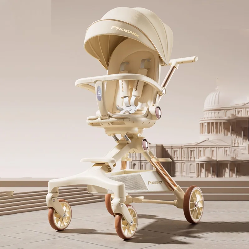 

Многофункциональная детская коляска двусторонняя Push 360° ° Сиденье может сидеть и лежать, кожаный солнцезащитный козырек, складная детская коляска