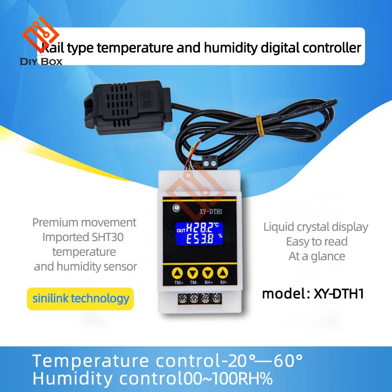 Temperature Humidity Controller 100% RH SHT30 Sensor Module 10A Relay Output for DIN Rail Digital Display DTH1