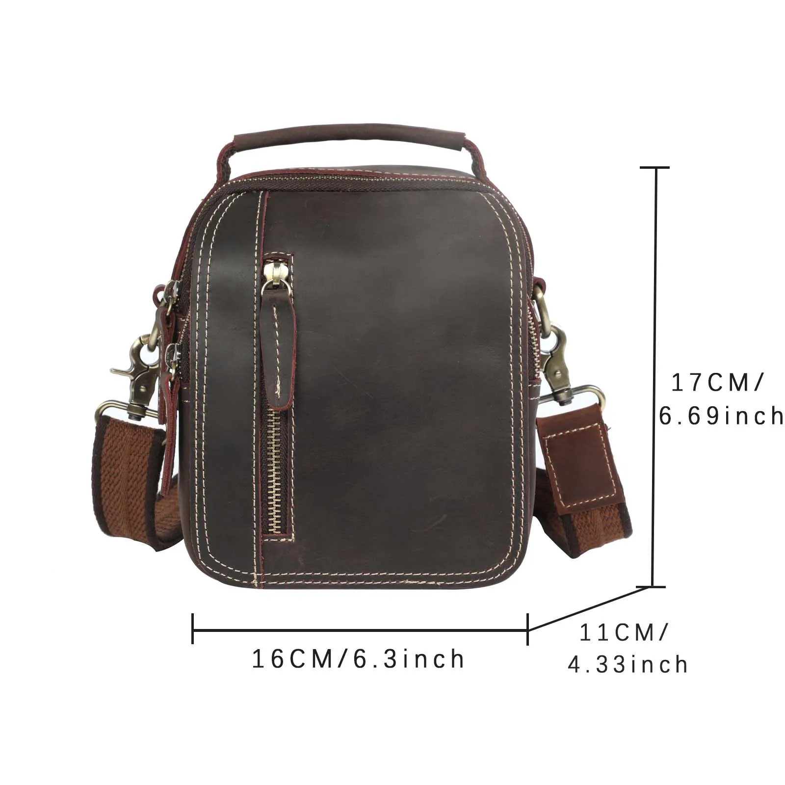 Echtes Leder Vintage Herren Umhängetaschen Crazy Horse Leder Messenger Bag Schultertasche Rindsleder Retro Mode Casual – Detail 3