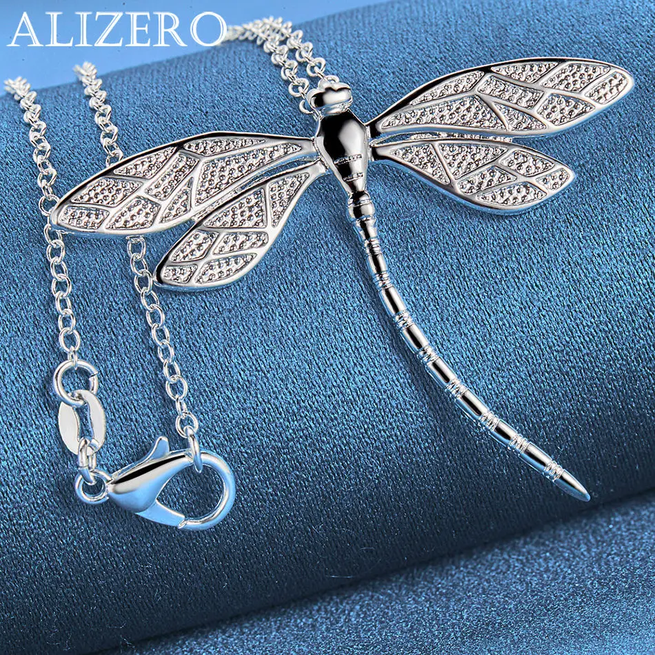 ALIZERO 925 Sterling Silver Big Dragonfly Pendant Necklace 16-30 inch Chain Wedding Party Fashion Accessories Men Women Jewelry