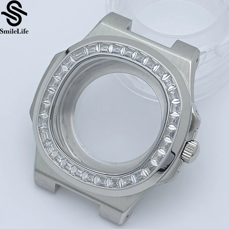 SmileLife Novos acessórios de relógio caixa de 41 mm com diamantes PP Nautilus caixa preta + pulseira com movimento NH35/NH36 para mostrador de 30,5 mm