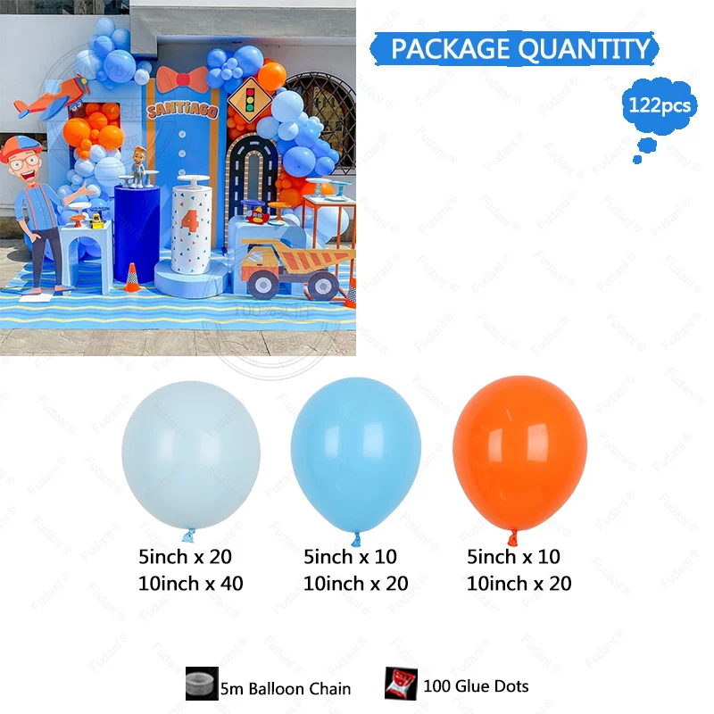 122PCS blue orange latex Balloon Arch Kit Boy Child Blippi themed birthday party decoration balloon gender reveal decoration