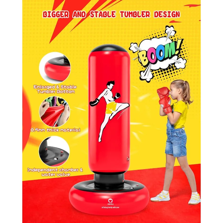 66 inch grotere stabiele opblaasbare bokszakspeelgoed met bokshandschoenen voor leeftijd 6-12 Ideaal voor het oefenen van Karate Taekwondo en MMA