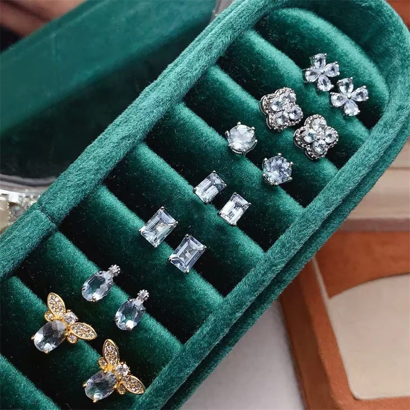 

Natural Aquamarine S925 Sterling Silver Stud Earrings for Women Christmas Gift Jewelry Birthday Gift with Certificate