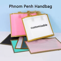 50pcs Frosted Matte Shopping Tote Bags Portable Clothing Store Gift Wrap Bags Store Custom Printed Logo