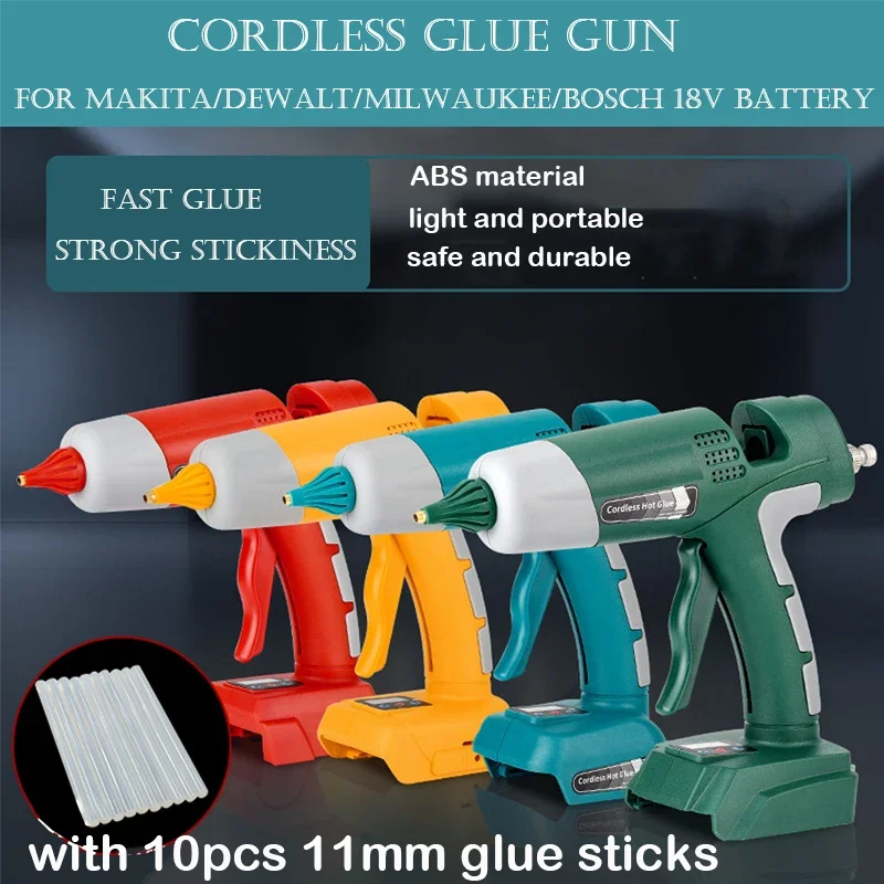 100W Cordless Hot Melt Glue Gun Anti-scald Rechargeable with Glue Sticks DIY Tool For Makita/Dewalt/Milwaukee/Bosch 18V Battery