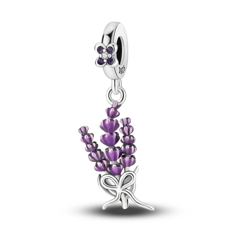 Original 925 Sterling Silver Lavender Tulip Ginkgo Biloba Suzuran Charm Beads for Pandora DIY Bracelet Women's Jewelry Gifts