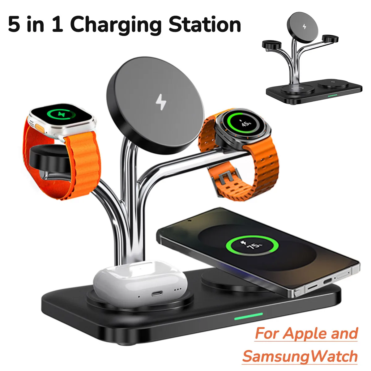 

5 IN 1 Magnetic Wireless Charger Dual Phone Fast Charging For iPhone 17~12 Samsung S25 S24 Apple/Galaxy Watch 8 Aipods Pro/Buds