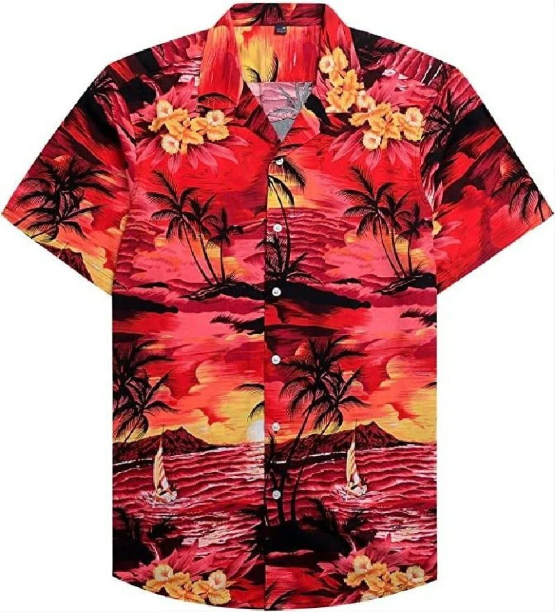 Retro summer new short sleeved shirt with lapel button up shirt casual and fashionable Hawaiian style shirt top