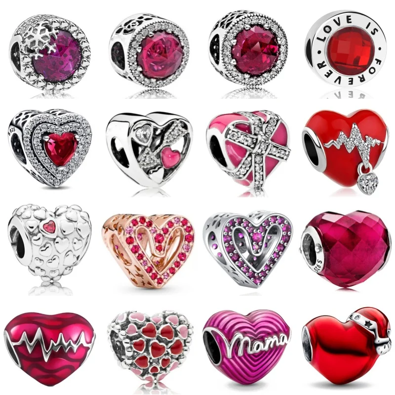 New All Red Stone Enamel Heart Murano Glass Diy Clip Bead Fit European Bracelet Necklace Accessories Jewelry Spacer