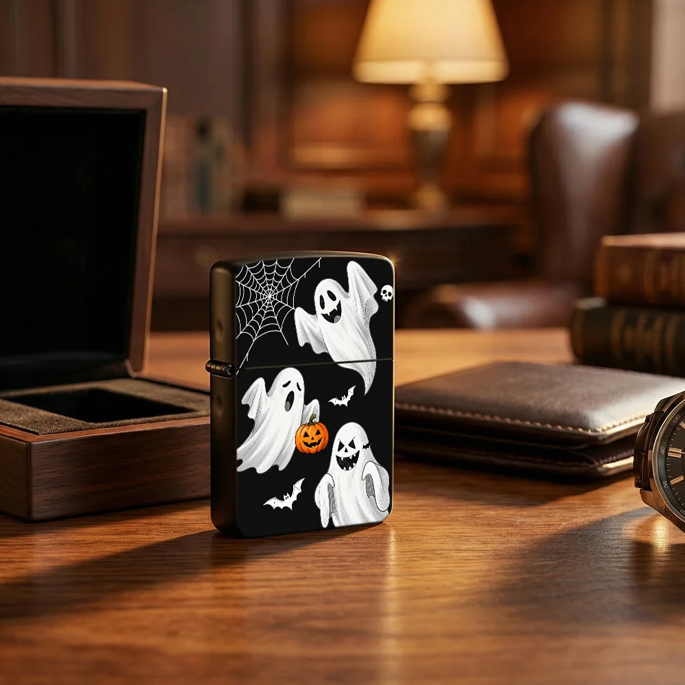 Spooky halloween Flip Top Lighter lighters vintage Funny Ghost Pumpkin Bat Spider Skull Art Print lighters for smokers Daily