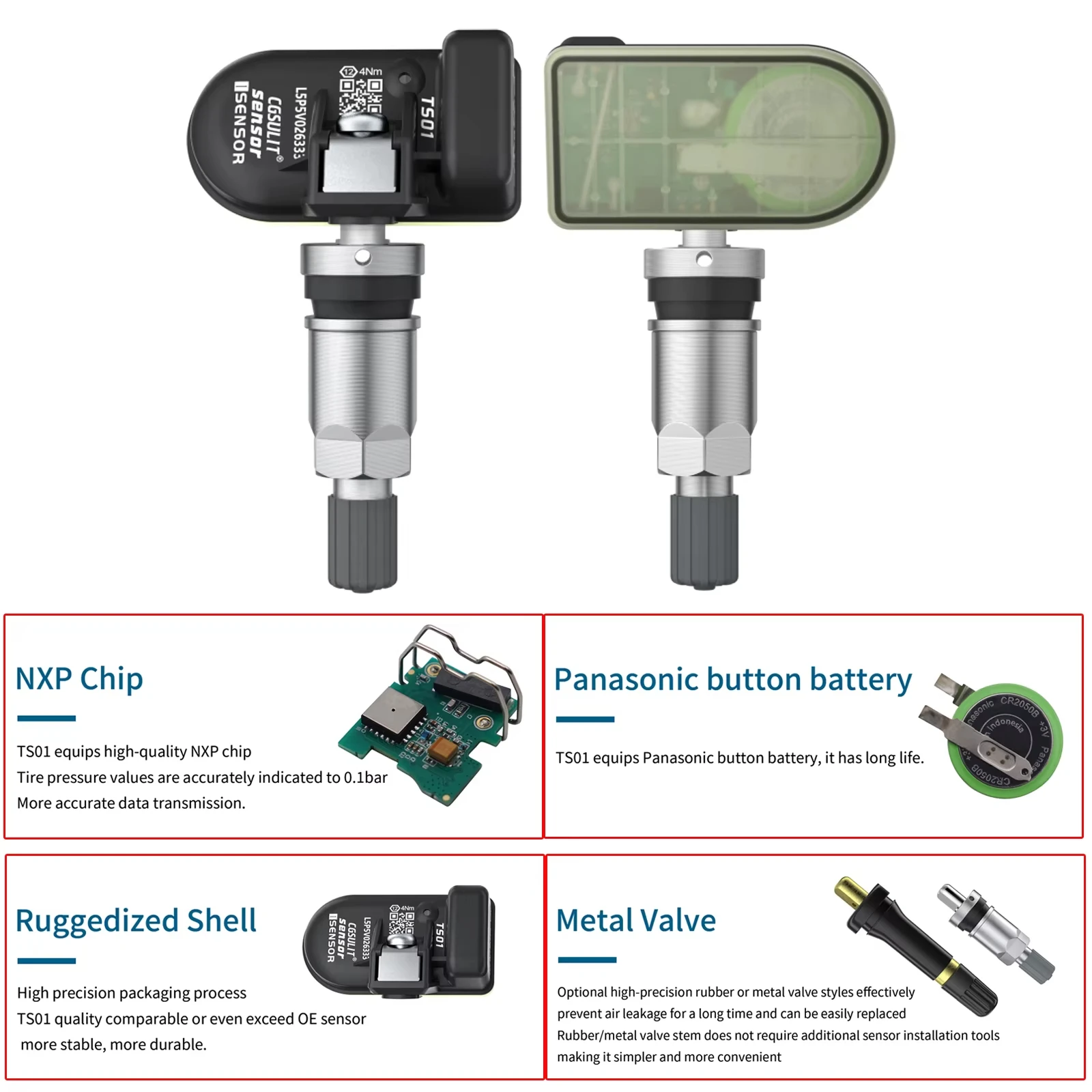 CGDI CGSULIT TS01 TPMS capteur programmeur outil 315MHZ 433MHZ 2in1 capteur pour CGDI TPMS90 système de surveillance de la pression des pneus de voiture