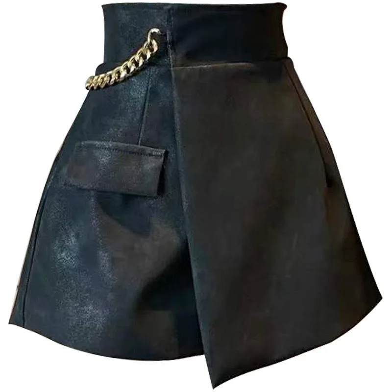 Spice Girl Leather Slim A-shaped Skirt Children's Autumn New Black Trousers Skirt High Waist Short Hip Skirt Simple Casual