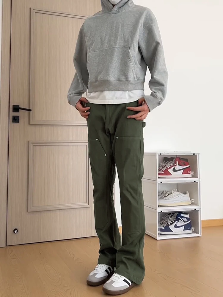 

Cleanfit Military Green Work Pants Men's Retro Bell Bottom Slim Straight New 2024 Casual Trousers Youthful Energy Style