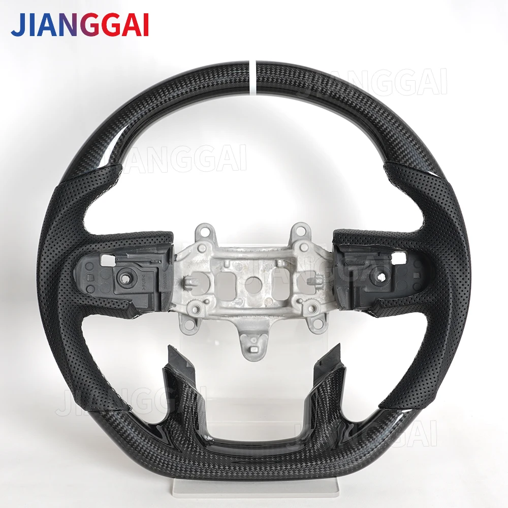 Real Carbon Fiber Steering Wheel White Stitching For Dodge RAM 1500 2500 3500 TRX 2018-2024 Perforated Leather Car Accessories view 2
