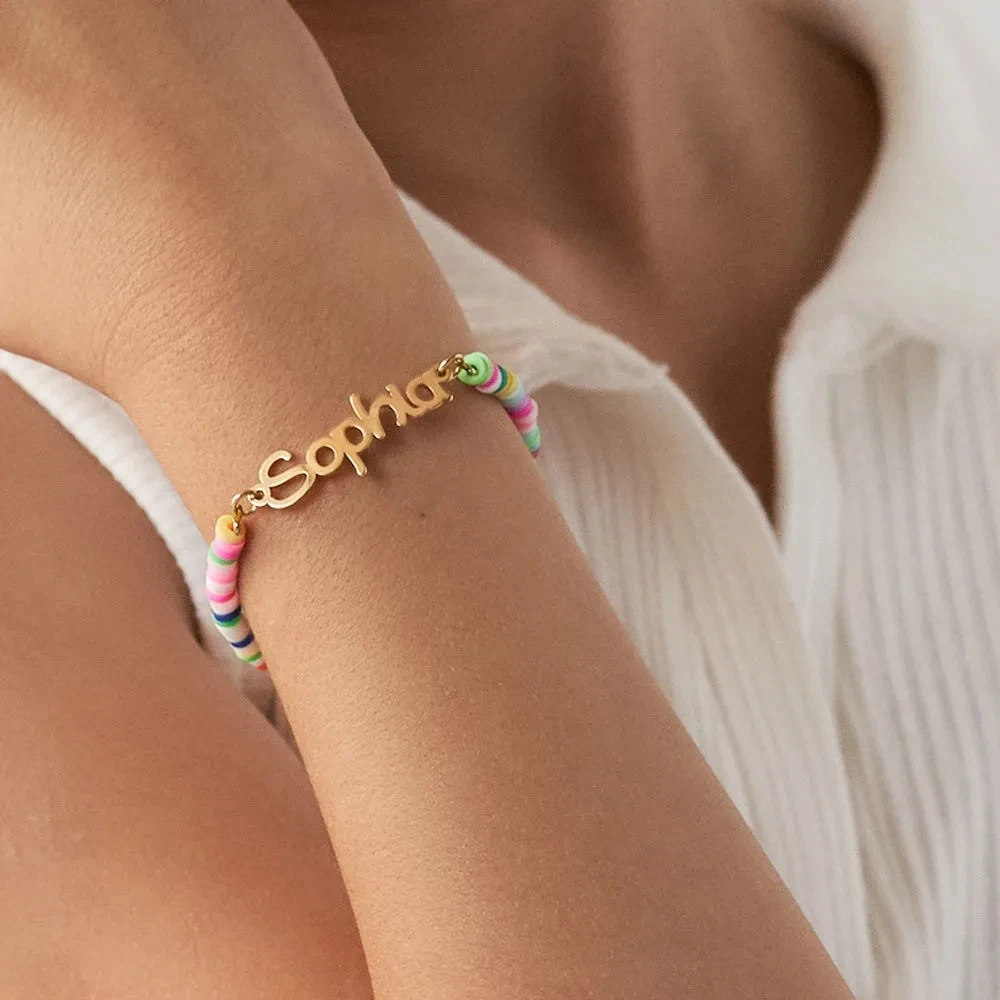 Rainbow Girls Name Bracelet Custom Kids Names Bracelet Back To School Gifts Kids Jewelry Chain For Girls Birthday Christmas Gift