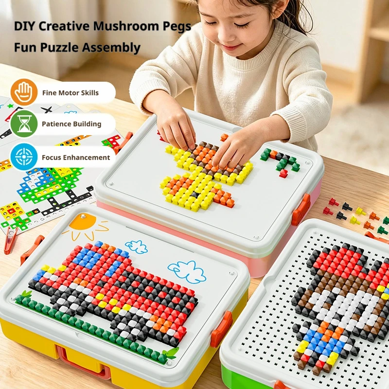 2026 Mushroom Peg Puzzle Set DIY Mosaic Pegboard Building Blocks Creative Toy Montessori Fine Motor Skills Toys Christmas Gift