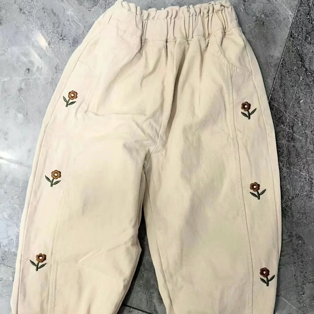 2026 frühling Kinder Casual Hosen 2-6T Mädchen Blume Stickerei Baumwolle Hosen Kinder Elastische Taille Outdoor Hosen baby Mädchen Tuch – Detail 7
