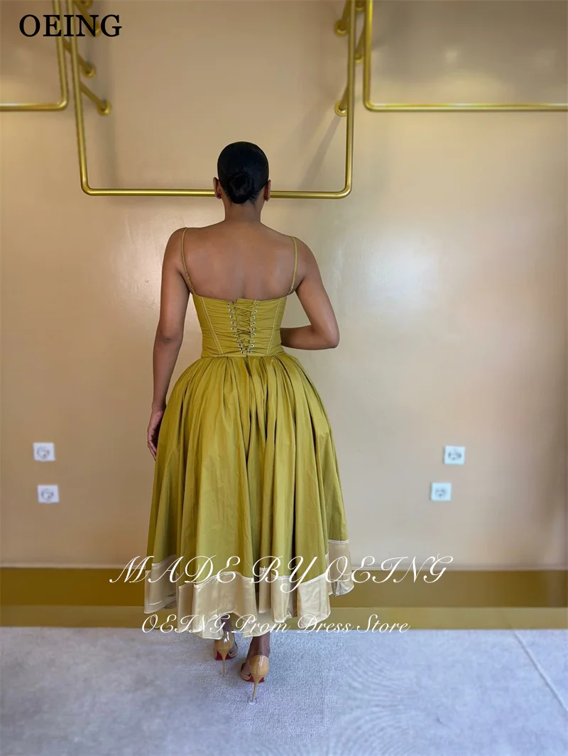 OEING Simple Olive Green A-Line Prom Dresses Spaghetti Strap Contrast Color Midi Party Dress Corset Cocktail Dress Customized view 3