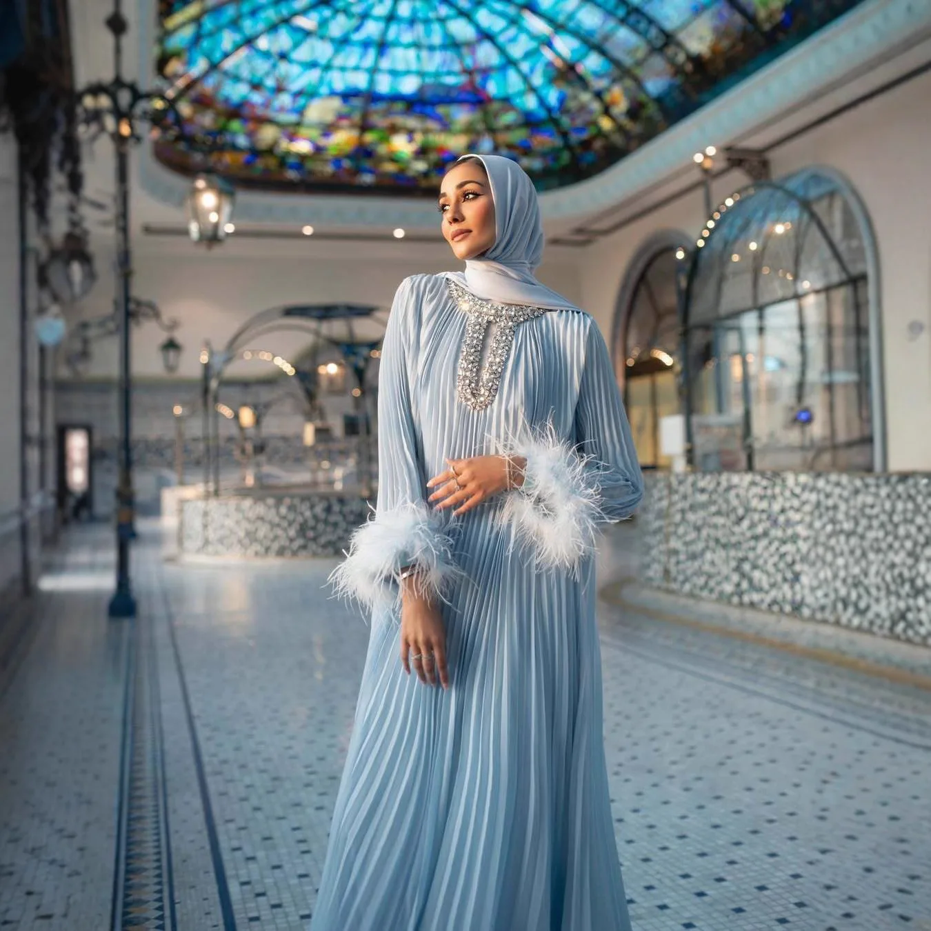 

Miyake Solid Spliced Leathers Dresses for Women O Neck Long Sleeve Patchwork Diamonds Temperament Dress Female Fashion New