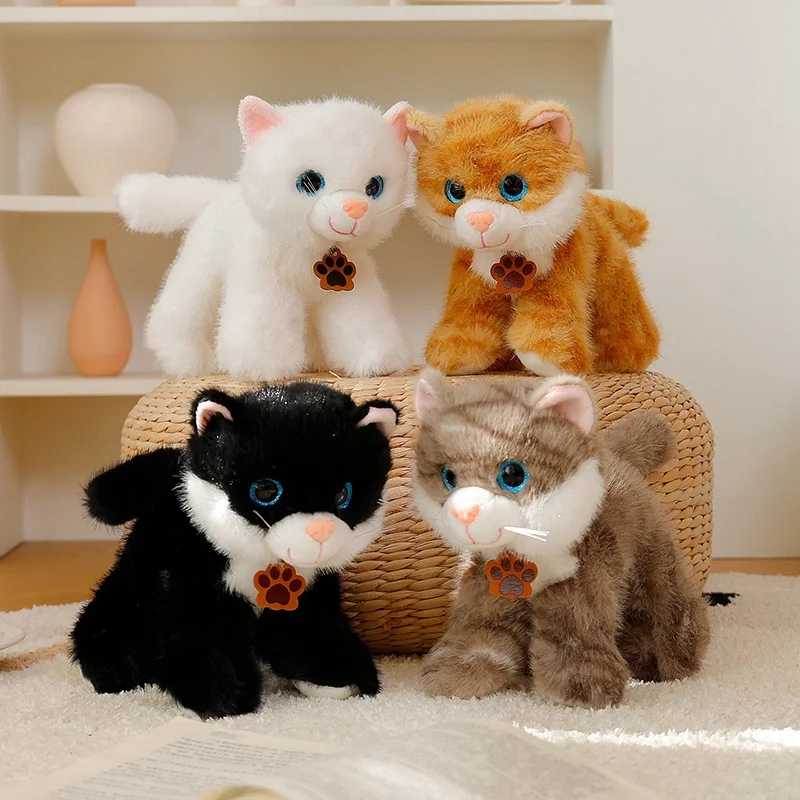 20cm Lifelike Big Eyed Cat Plush Toy Soft Stuffed 4 Colour Realistic Cat Plush Doll Girls Valentine's Day Gift Kid Birthday Gift