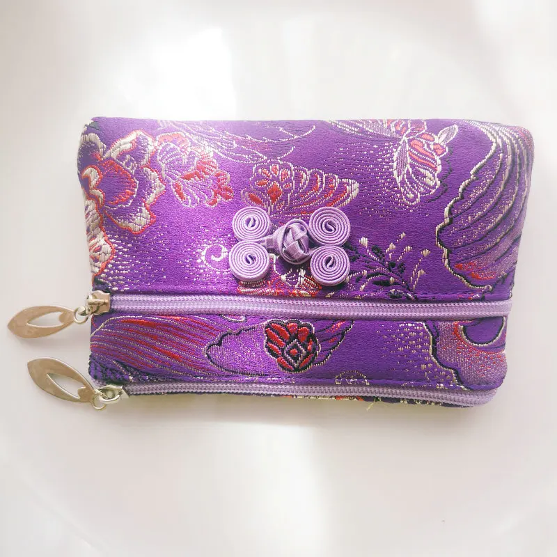 Vintage Purple Weaving Brocade Coin Wallet With Chinese Knot Design Double Layer Purses Small Bag Cardholder Have Money Use